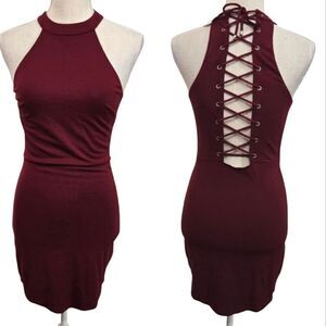 Illa Illa Bodycon Halter Dress With Lace Up Back Detail NWT